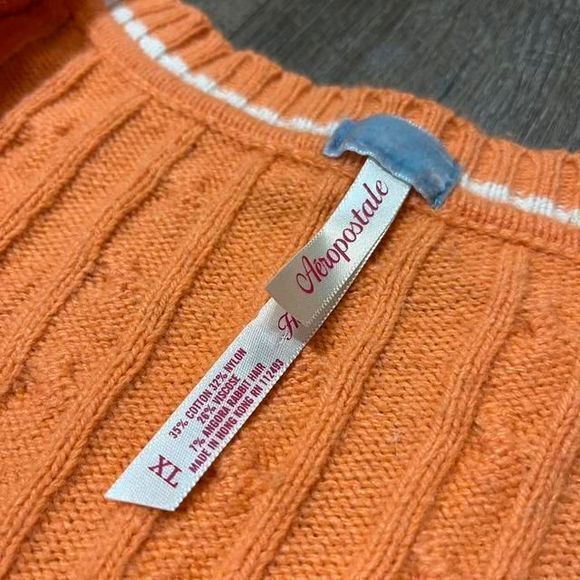 2000s Aeropostale Orange Cableknit Boat Neck‎ Sweater Womens Size L/XL - Picture 3 of 4